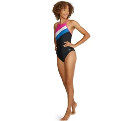 High Neck Colorblock Tie Back One Piece