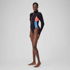 Long Sleeve Colorblock Zip One Piece