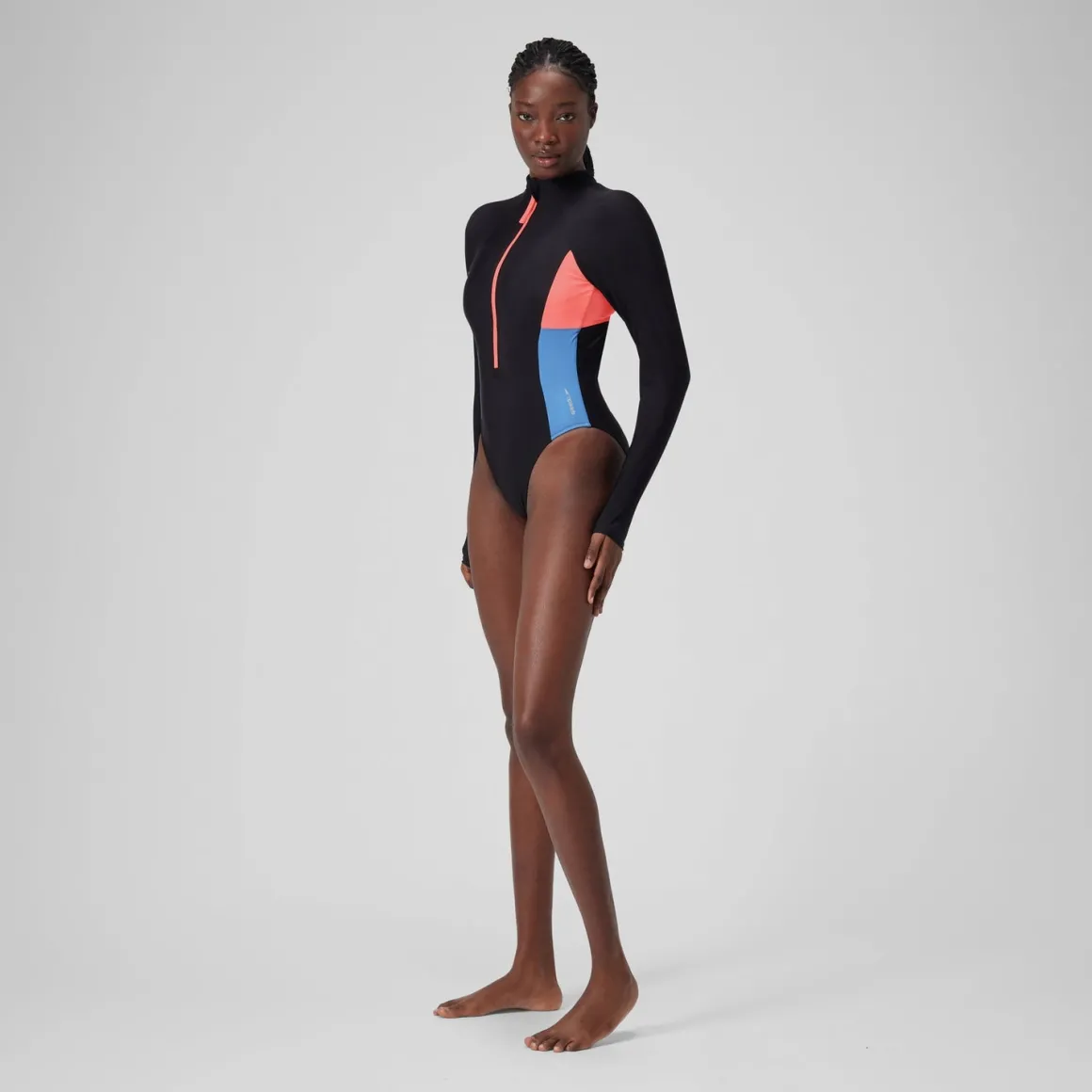 Long Sleeve Colorblock Zip One Piece
