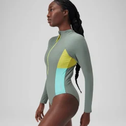 Long Sleeve Colorblock Zip One Piece