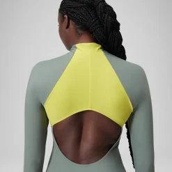 Long Sleeve Colorblock Zip One Piece