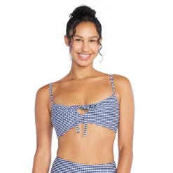 Textured Stripe Tie Front Bandeau Top